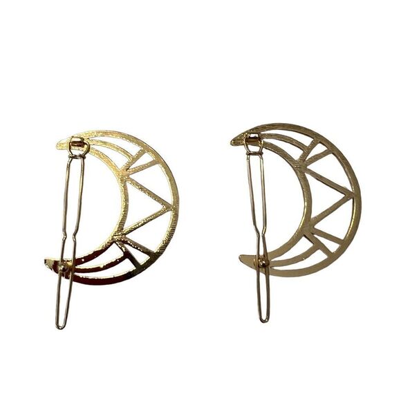 Geometric Crescent Hair Clips Gold Tone. New - Picture 2 of 2